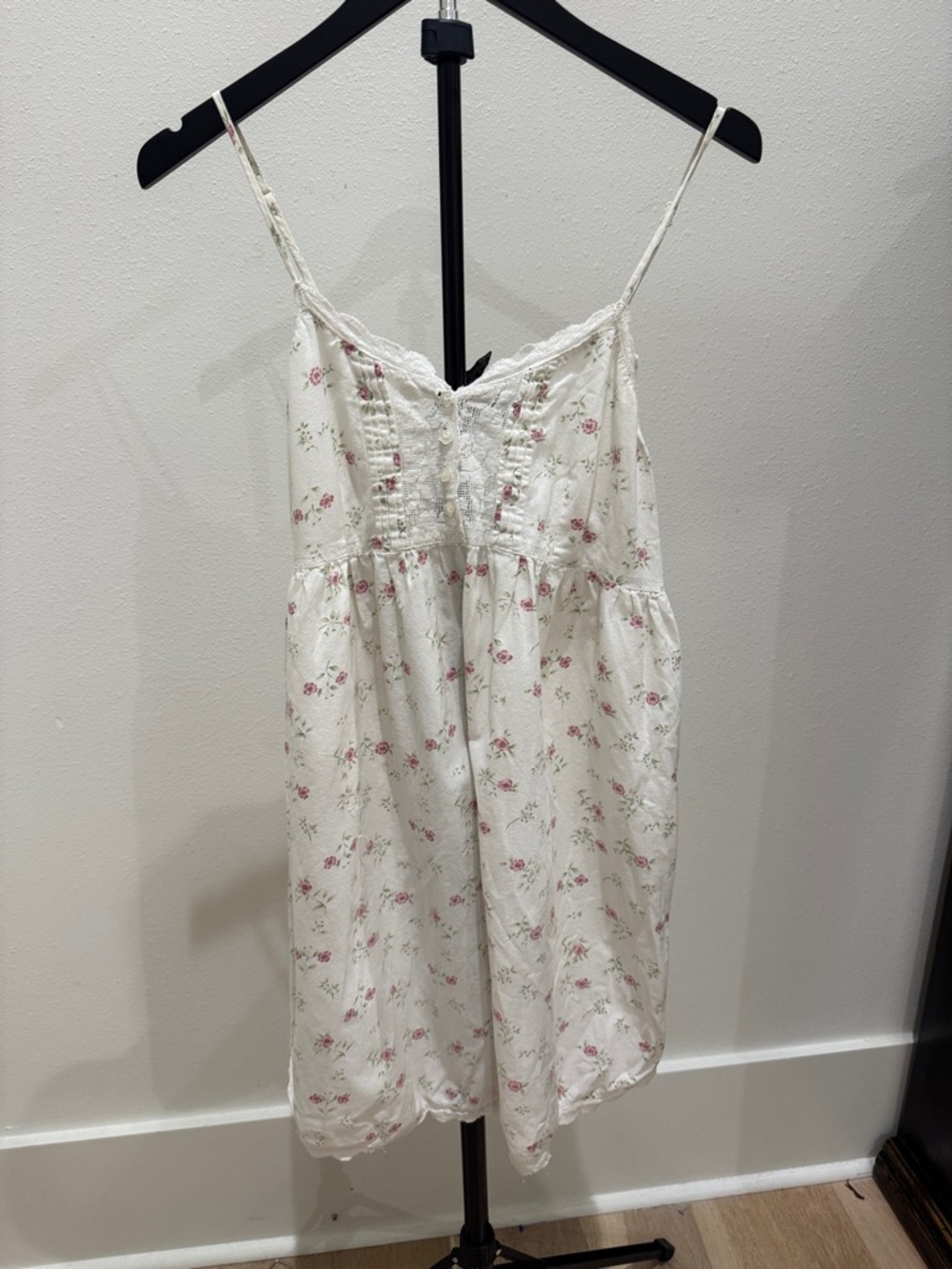 Tip Top White Cotton Sundress with Pink Floral Print